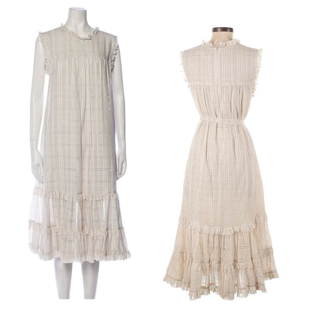 Ethereal LISA MARIE FERNANDEZ Ivory MacPherson Plaid Boho Smock Midi Dress - Picture 2 of 10